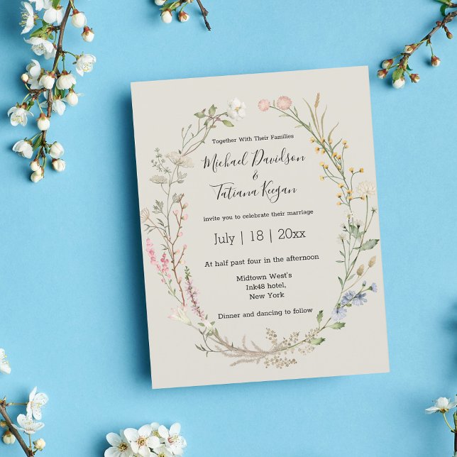 watercolor wildflowers botanical green wedding invitation (Creator Uploaded)