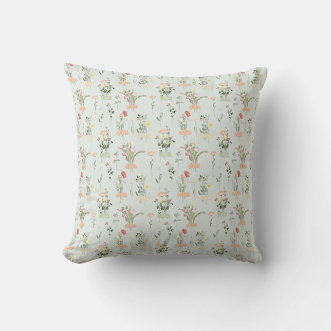 Watercolor Wildflowers Botanical Pattern Cushion (Front)