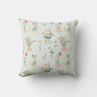 Watercolor Wildflowers Botanical Pattern Cushion