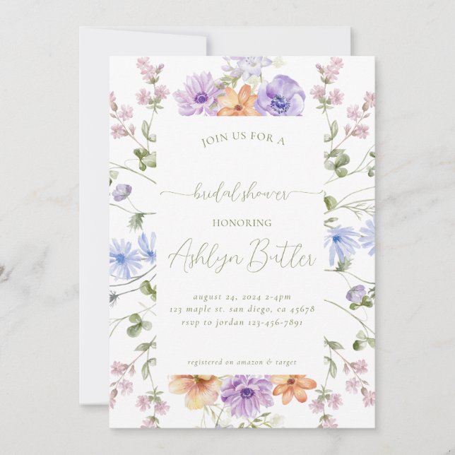 Watercolor Wildflowers Bridal Shower Invitation (Front)