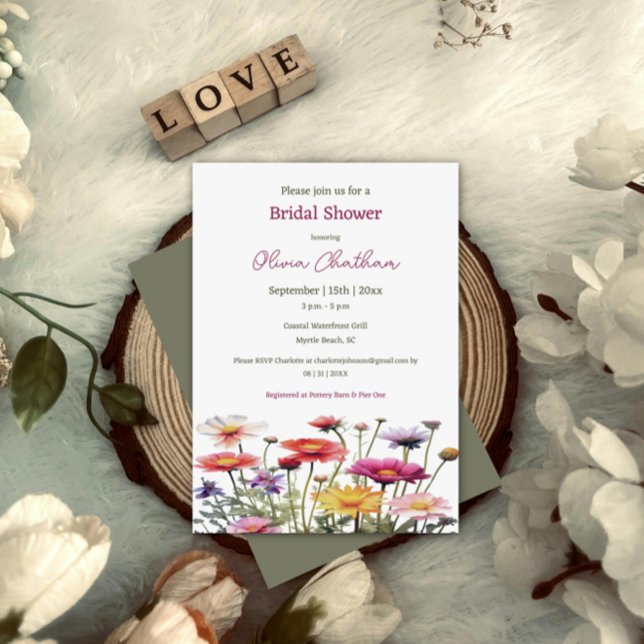 Watercolor Wildflowers Bridal Shower Invitation (Modern Wildflowers Bridal Shower Invitation)