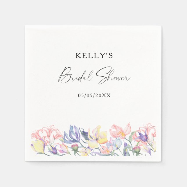 Watercolor wildflowers - bridal shower napkin (Front)