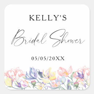 Watercolor wildflowers - bridal shower square sticker