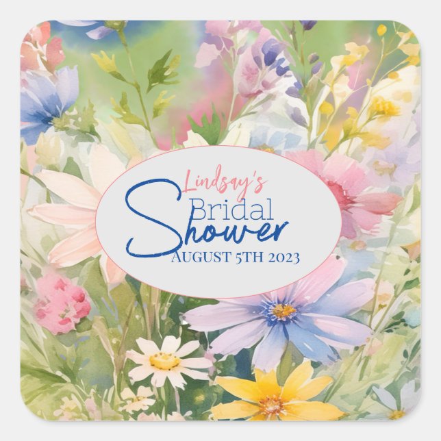 Watercolor Wildflowers Bridal Shower Sticker (Front)