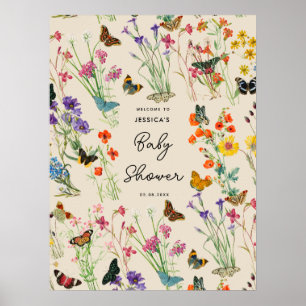 Watercolor Wildflowers Butterflies Baby Shower Poster
