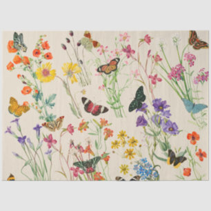 Watercolor Wildflowers & Butterflies Floral Garden Tissue Paper
