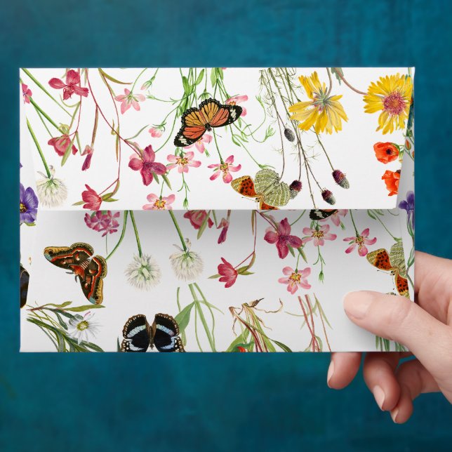 Watercolor Wildflowers Butterflies Floral Wedding Envelope (Hand)