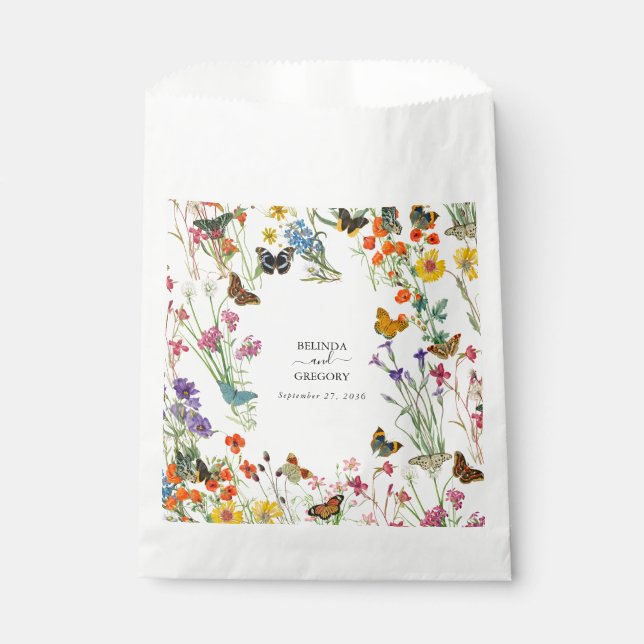 Watercolor Wildflowers Butterflies Floral Wedding Favour Bags (Front)
