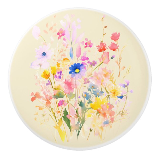 Watercolor Wildflowers  Ceramic Knob (Front)