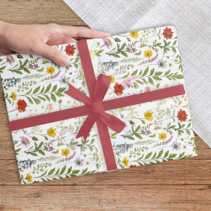 Watercolor Wildflowers Colorful Rustic Pattern Wrapping Paper