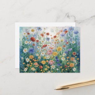 Watercolor Wildflowers, Colourful Postcard