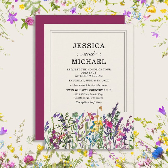 Watercolor Wildflowers Country Wedding Invitation (Watercolor wildflowers wedding invitation)