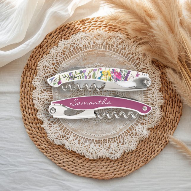 Watercolor Wildflowers Cream Bridesmaid Proposal  Corkscrew (Watercolor wildflowers bridesmaid corkscrew)