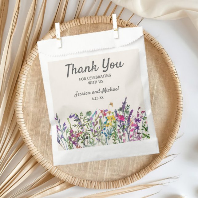 Watercolor Wildflowers Cream Wedding Favour Bags (Watercolor wildflower wedding custom favor bags)