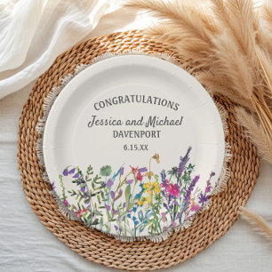 Watercolor Wildflowers Cream Wedding  Paper Plate