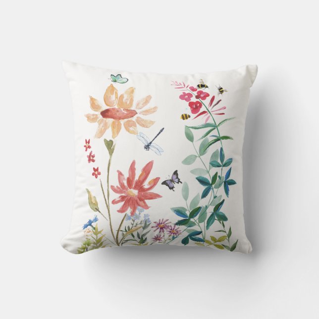 Watercolor Wildflowers Cushion (Front)