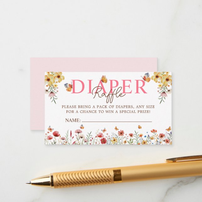 Watercolor Wildflowers Diaper Raffle Baby Shower Enclosure Card (Front/Back In Situ)