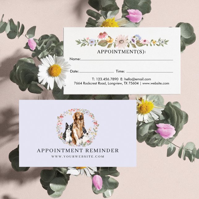 Watercolor Wildflowers Dog Breeds Animal Pet Care Appointment Card (Watercolor Wildflowers Dog Breeds Animal Pet Care Appointment Card)