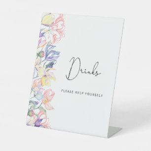 Watercolor wildflowers Drinks help yourself Pedestal Sign