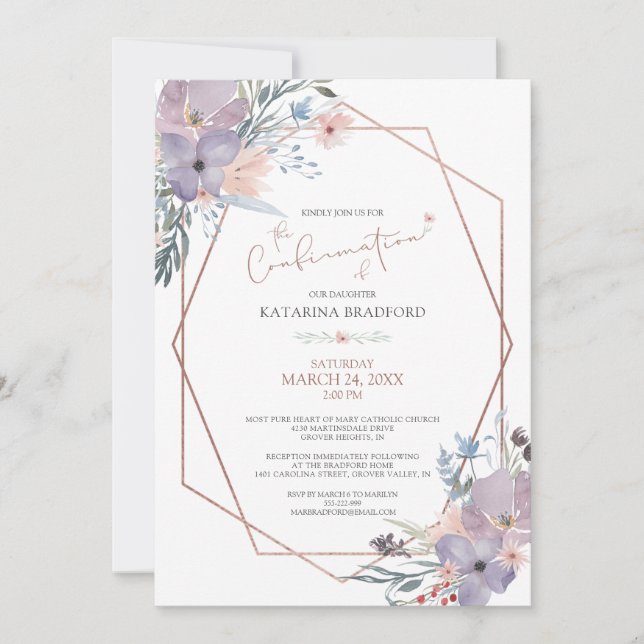 Watercolor Wildflowers Dusty Blue Confirmation Invitation (Front)