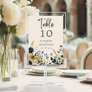 Watercolor Wildflowers Elegant Beige Wedding Table Number