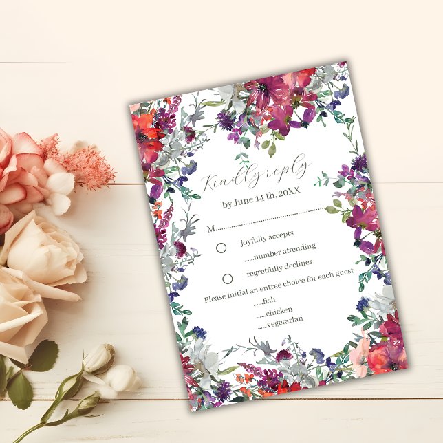 Watercolor Wildflowers Elegant Boho Wedding RSVP (Creator Uploaded)
