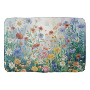Watercolor Wildflowers, Elegant,  Colourful Bath Mat