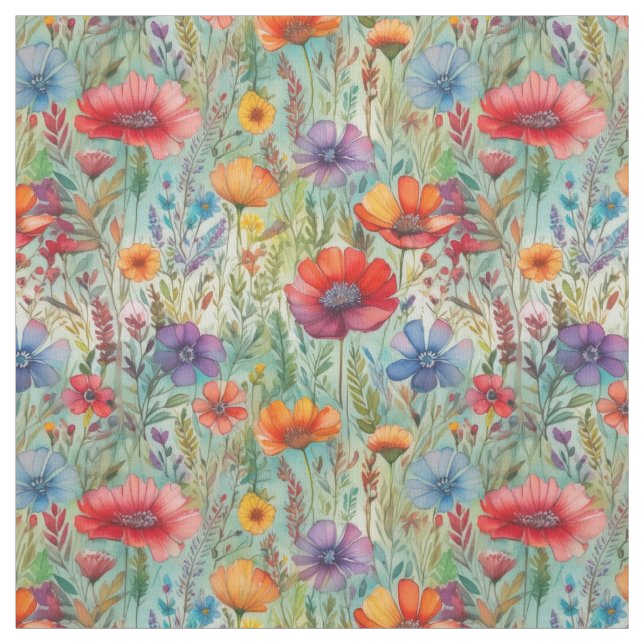 Watercolor Wildflowers Fabric (Swatch)