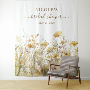 Watercolor Wildflowers Fall Bridal Shower Backdrop Tapestry