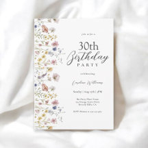 Watercolor Wildflowers Floral 30th Birthday Party