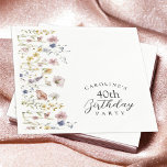Watercolor Wildflowers Floral 40th Birthday Party Napkin<br><div class="desc">A beautifully feminine 40th birthday party paper napkin to celebrate a birthday in cottage style, this charming wildflowers design has soft pastel meadow wildflowers in pink, yellow, periwinkle blue and greenery along the left border. All of the text may be personalised for your party. This item is available in 3...</div>