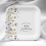 Watercolor Wildflowers Floral 40th Birthday Party Paper Plate<br><div class="desc">A beautifully feminine 40th birthday party paper plates to celebrate a birthday in cottage style, this charming wildflowers design has soft pastel meadow wildflowers in pink, yellow, periwinkle blue and greenery along the left border. All of the text may be personalised for your party. This item is available in 2...</div>