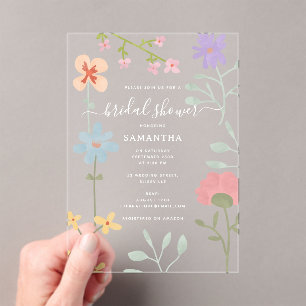 Watercolor Wildflowers Floral Bridal Shower Acrylic Invitations