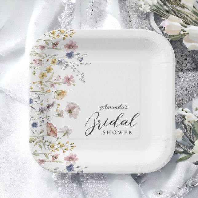 Watercolor Wildflowers Floral Bridal Shower Paper Plate (Creator Uploaded)