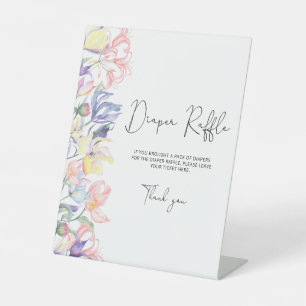 Watercolor wildflowers floral diaper raffle pedestal sign