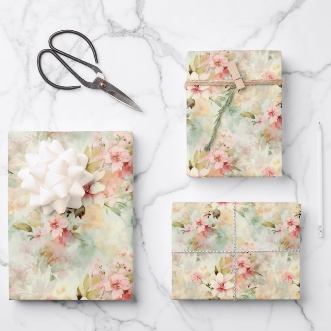Watercolor Wildflowers Floral Elegant Wrapping Paper Sheet (Front)