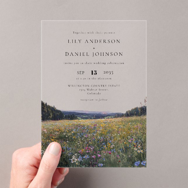 Watercolor Wildflowers Floral Meadow Wedding Acrylic Invitations (Insitu (Handheld))
