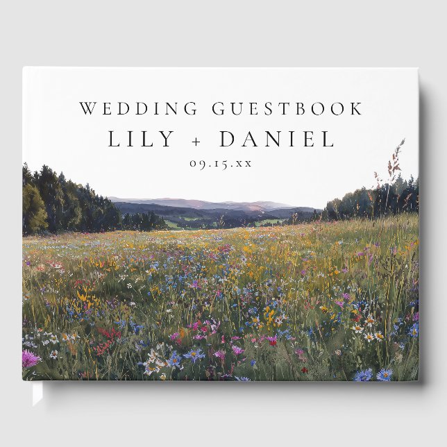 Watercolor Wildflowers Floral Meadow Wedding Guest Book (Front)
