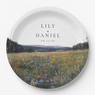 Watercolor Wildflowers Floral Meadow Wedding Paper Plate