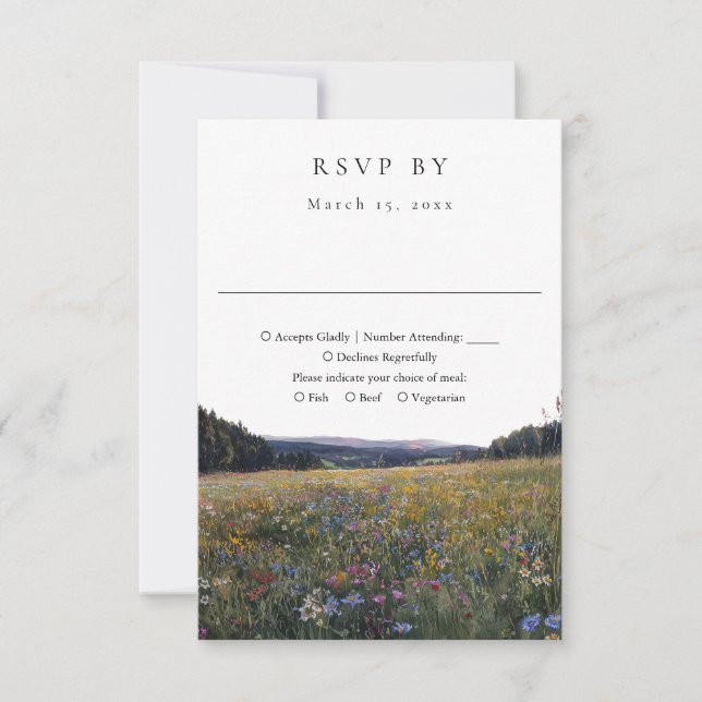 Watercolor Wildflowers Floral Meadow Wedding RSVP Card (Front)