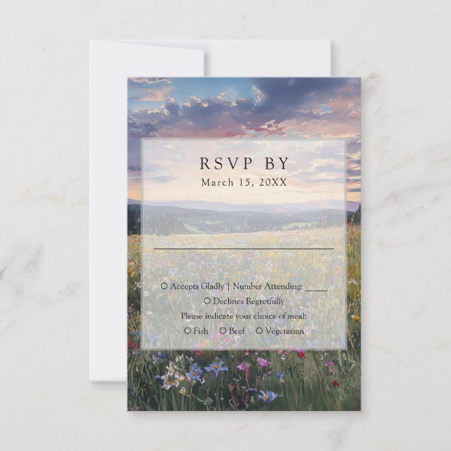 Watercolor Wildflowers Floral Meadow Wedding RSVP Card (Front)