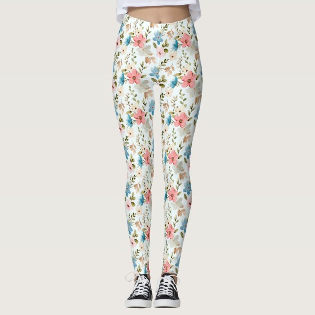 Watercolor Wildflowers Floral Pattern-67676 Leggings (Front)