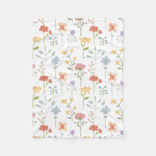 Watercolor Wildflowers Floral Pattern Fleece Blanket
