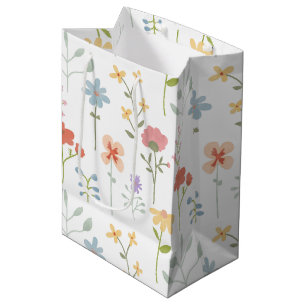 Watercolor Wildflowers Floral Pattern Medium Gift Bag