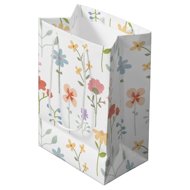 Watercolor Wildflowers Floral Pattern Medium Gift Bag (Front Angled)