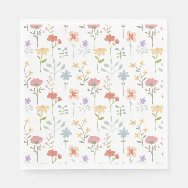Watercolor Wildflowers Floral Pattern Napkin (Front)