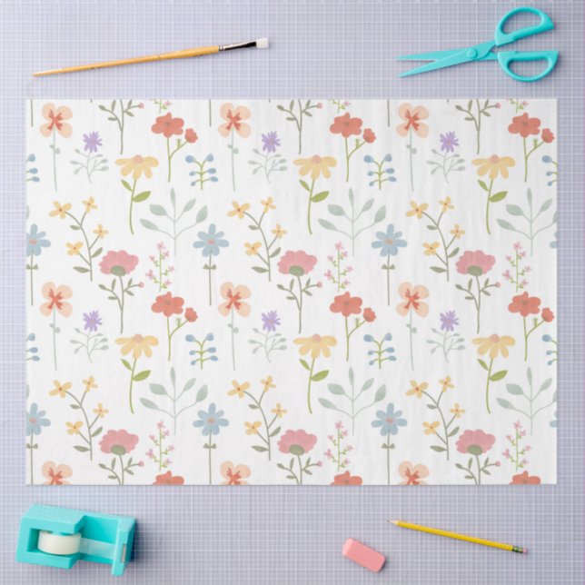 Watercolor Wildflowers Floral Pattern Tissue Paper (Craft)