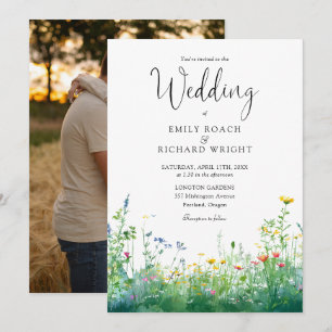 Watercolor Wildflowers Floral Photo Wedding Invitation