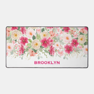 Watercolor Wildflowers Floral Pink Office Desk Mat