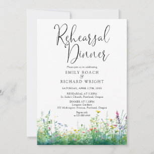 Watercolor Wildflowers Floral Rehearsal Dinner Invitation